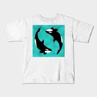 Orca pair with blue background Kids T-Shirt